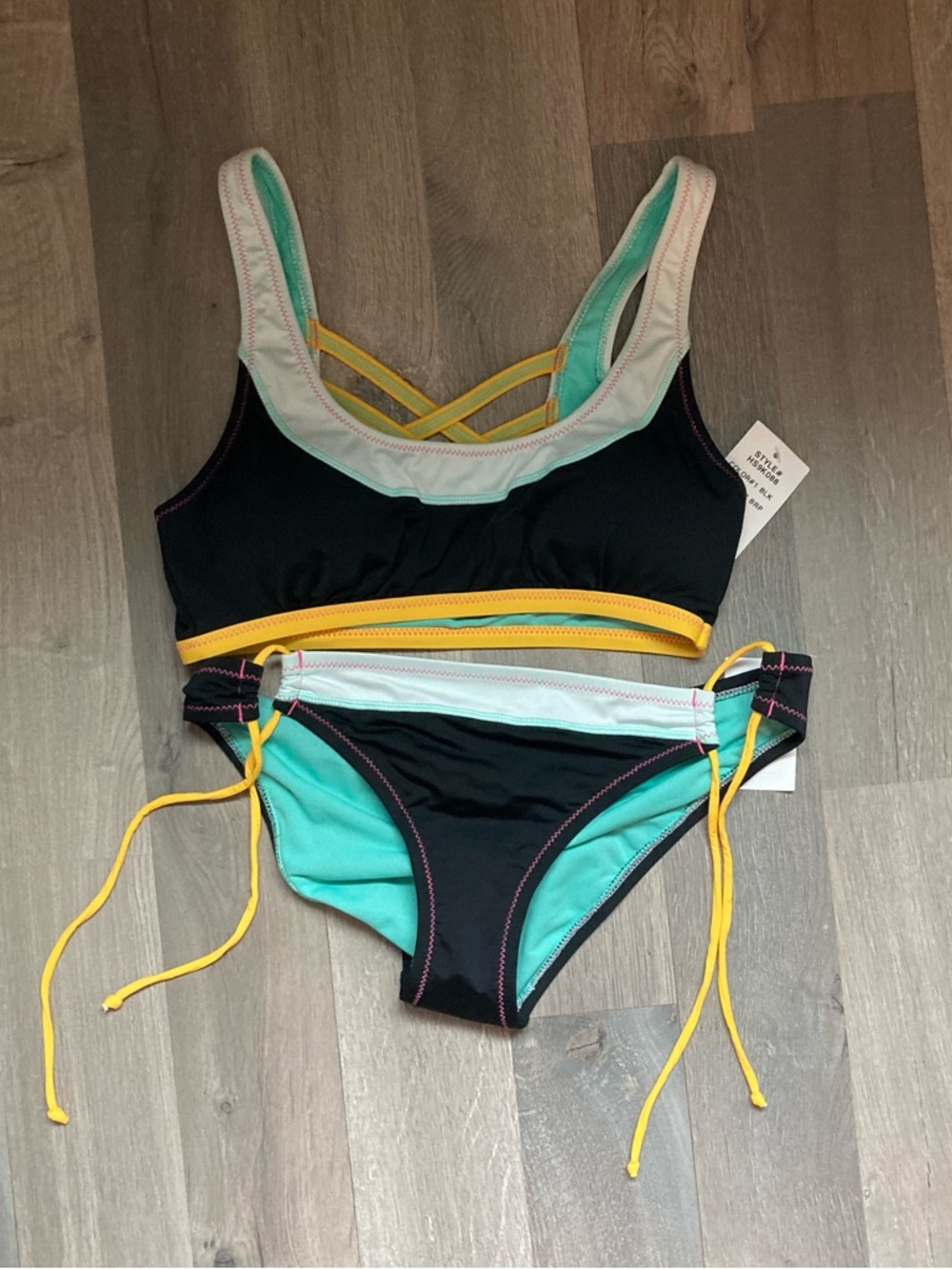 NWT Hobie Black, Teal & Yellow Women's Bikini Set Sz M
